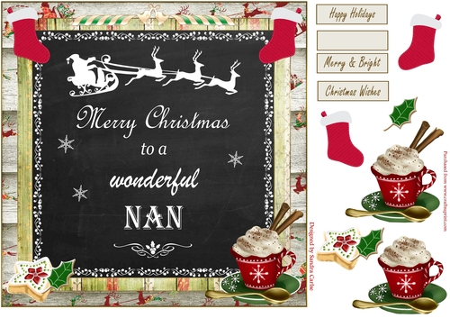 Merry Christmas Nan Decoupage 8x8ins Topper 
