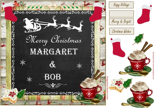 Christmas Chalkboard Decoupage 8x8ins Topper 