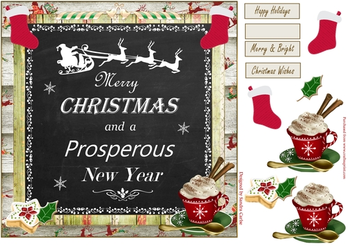 Christmas Chalkboard Decoupage 8x8ins Topper 4