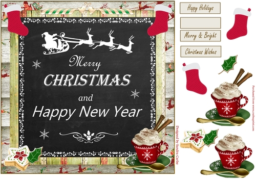 Christmas Chalkboard Decoupage 8x8ins Topper 5