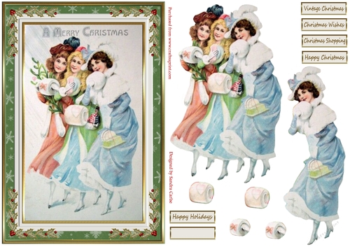 Christmas Shopping Vintage Decoupage Topper