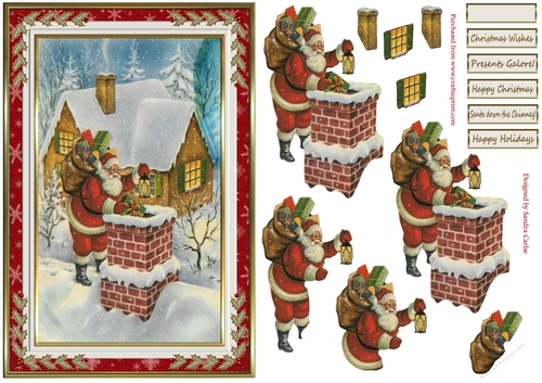 Christmas Santa down the Chimney Topper