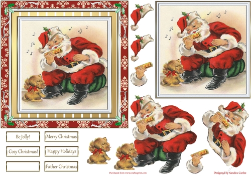 Vintage Christmas Santa 6x6ins Topper