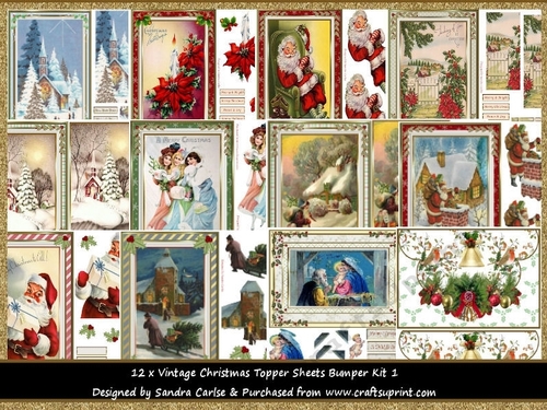 Vintage Christmas 12 x Toppers card kit 1