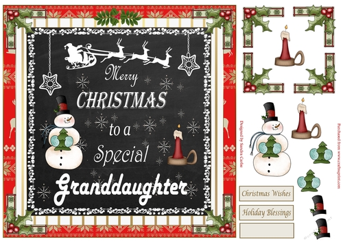 Merry Christmas Granddaughter Decoupage 8x8ins Topper 