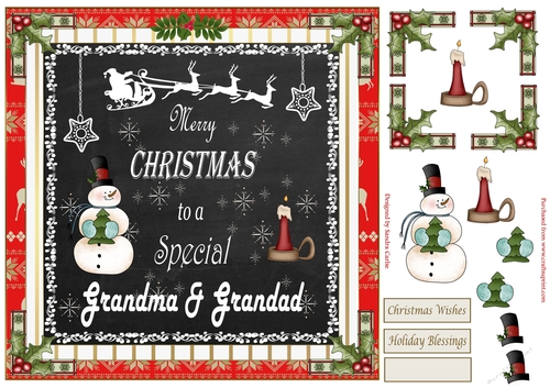 Merry Christmas Grandma & Grandad Decoupage 8x8ins Topper 