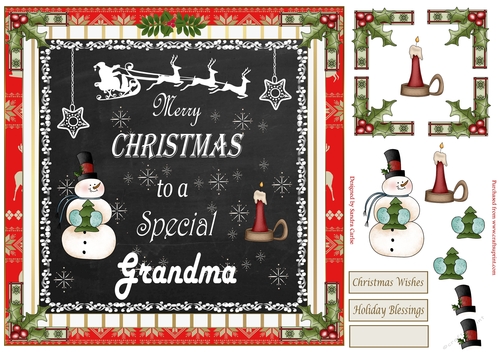 Merry Christmas Grandma Decoupage 8x8ins Topper 