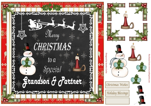 Merry Christmas Grandson & Partner Decoupage 8x8ins Topper 