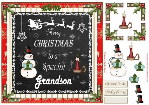 Merry Christmas Grandson Decoupage 8x8ins Topper 