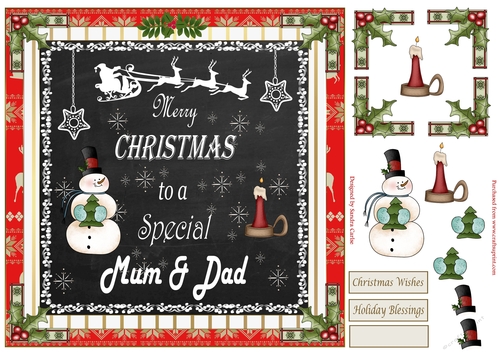 Merry Christmas Mum & Dad Decoupage 8x8ins Topper 