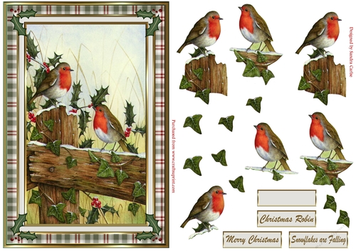 Christmas Robins Decoupage Vintage Topper