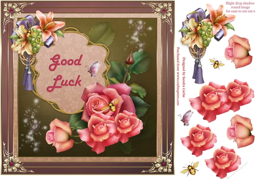 Good Luck Floral Decoupage 8x8ins Topper