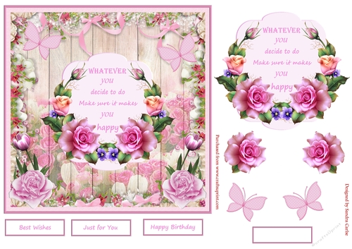 Pink Flowers Decoupage Topper