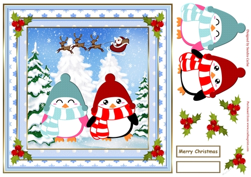 Chilly Christmas Penguins Scene Topper
