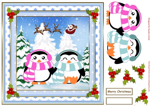 Chilly Christmas Penguins Scene Topper 1
