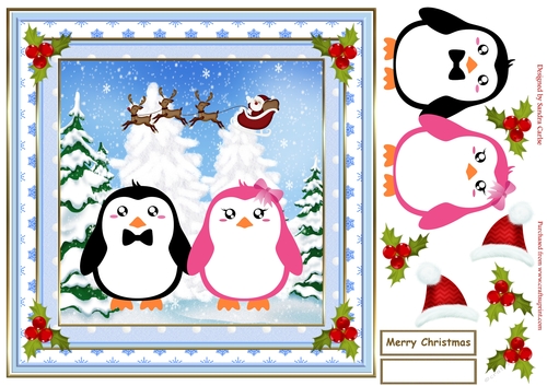 Chilly Christmas Penguins Scene Topper 2