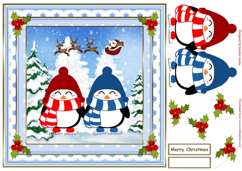 Chilly Christmas Penguins Scene Topper 3