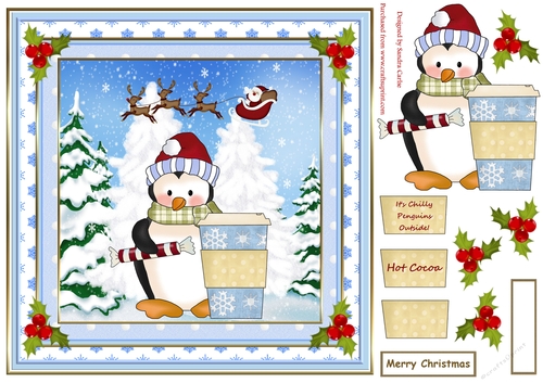 Hot Cocoa Christmas Penguin Scene Topper 
