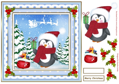 Happy Penguin Christmas Decoupage Topper