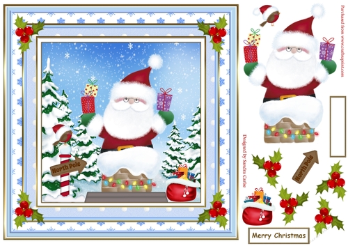 Santa & Robin Christmas Decoupage Topper 1