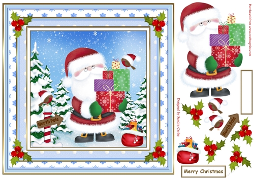 Santa & Robin Christmas Decoupage Topper 2