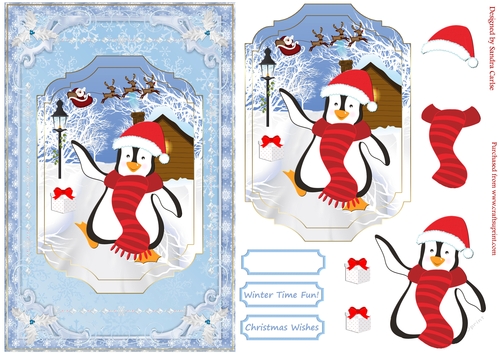 Happy Penguin Christmas Decoupage Topper