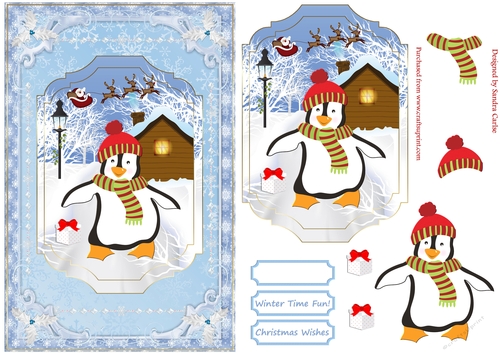 Happy Penguin Decoupage Christmas Topper 1 