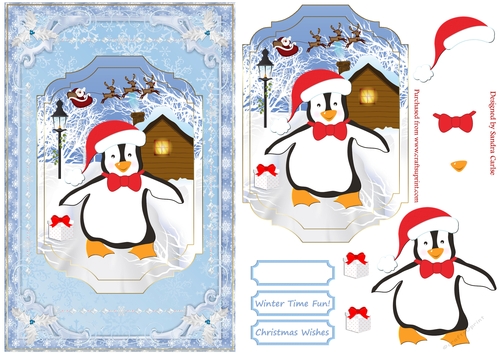Happy Penguin Christmas Decoupage Topper