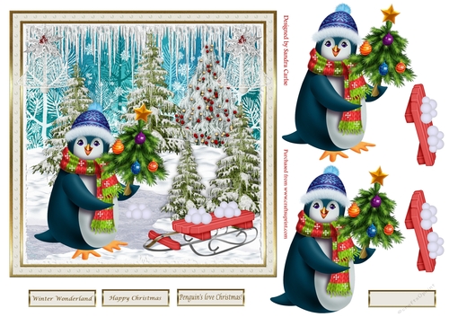 Penguins Love Christmas Decoupage Topper