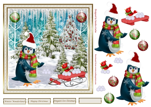 Penguins Love Christmas Decoupage Topper 2