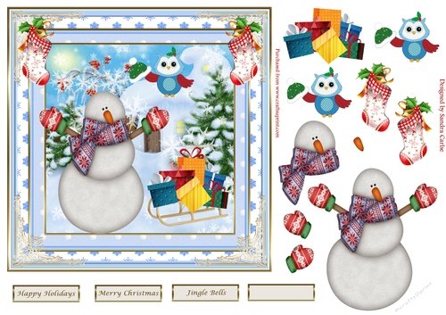 Jingle Bells Christmas Snowman Decoupage Topper