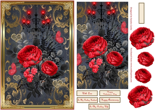 Red Roses Romance Decoupage Topper 