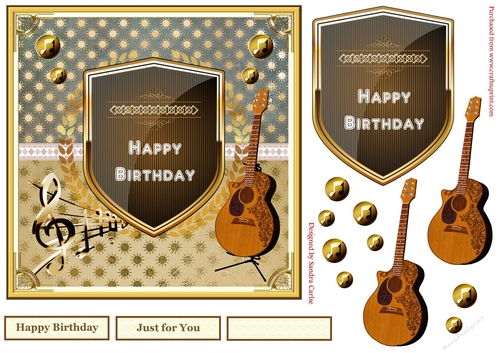 Music Happy Birthday Decoupage Topper