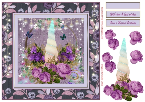 Magical Unicorn Floral Horn Decoupage Birthday Topper