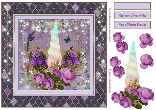 Magical Unicorn Floral Horn Decoupage Birthday Topper 1