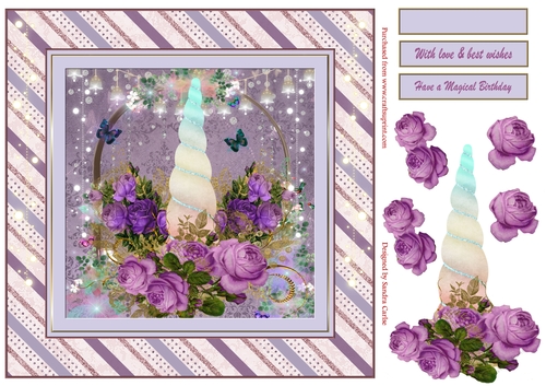 Magical Unicorn Floral Horn Decoupage Birthday Topper 2