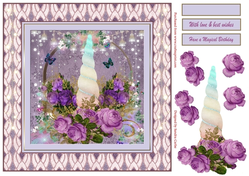 Magical Unicorn Floral Horn Decoupage Birthday Topper 3