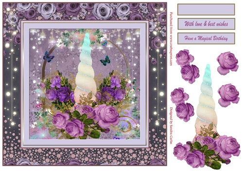 Magical Unicorn Floral Horn Decoupage Birthday Topper 4