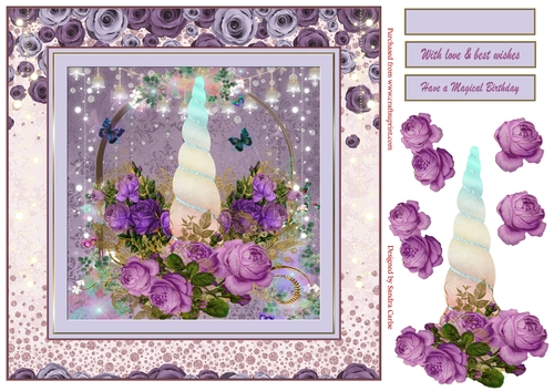 Magical Unicorn Floral Horn Decoupage Birthday Topper 6