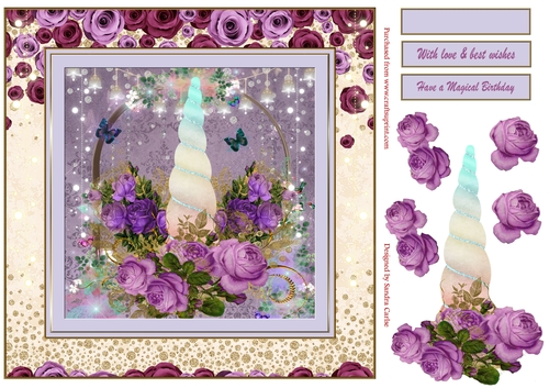 Magical Unicorn Floral Horn Decoupage Birthday Topper 7