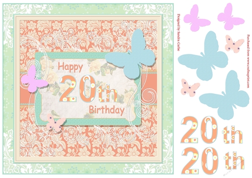 Butterfly 20th Birthday Decoupage Topper