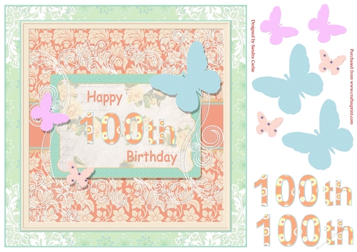 Butterfly 100th Birthday Decoupage Topper