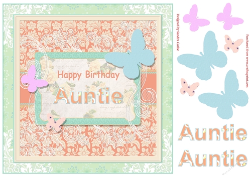 Butterfly Auntie Birthday Decoupage Topper