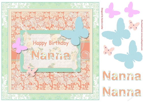 Butterfly Nanna Birthday Decoupage Topper