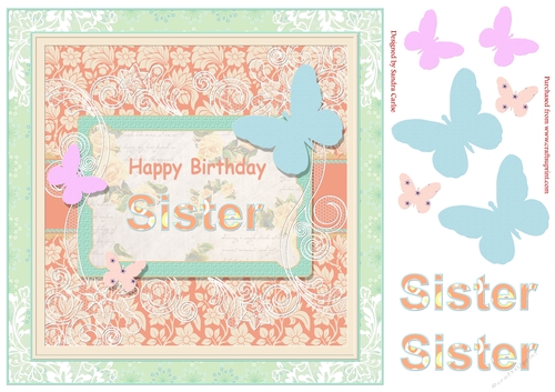 Butterfly Sister Birthday Decoupage Topper