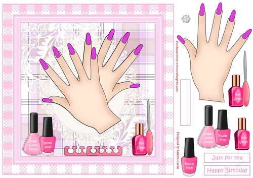 Pink Manicured Nails 8x8ins Decoupage Topper