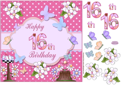 Happy 16th Birthday Butterfly Pink Background Topper