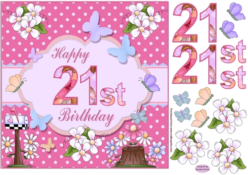 Happy 21st Birthday Butterfly Pink Background 8x8ins Topper