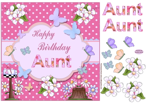 Happy Birthday Aunt Pink Decoupage Topper