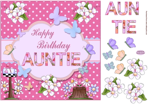Happy Birthday Auntie Pink Decoupage Topper